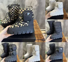 Bota de neve oblíqua de nylon, bota de neve fashion com amarração à prova d'água, xadrez irregular, botas de neve de nylon