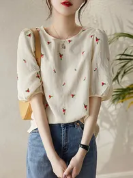 Koszulka damska Bobokateer Summer Women Odzież Moda Vintage Floral Hafdery T Shirt Camiseta Mujer 3/4 Puff Sleeve Top Haut Femme 230413