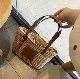 Portable Woven Bag Leisure All Match Tide Rattan Bags Girls Shopping Påsar Vanliga Numb Letter Zipper Soft Baguette Canvas Messenger Logo High Quality