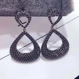 Dangle Earrings Fashion Beauty Black Cubic Zircon Long Drop For Women Birdal Accessories Boucle D'oreille Jewelry E-936