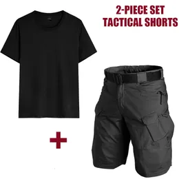 Mens Shorts Summer Men Outdoor Suits T shirt Shorts 2 Piece Set Classic Tactical Shorts Waterproof Camo Pants Multipocket Hunting Shorts 230413