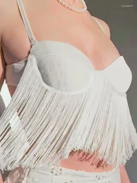 Kvinnors tankar Whatiwear 2023 Wrap Tassel Summer Tops Sling Pure White Casual Sexig Elegant Backless Ultra Short Streetwear