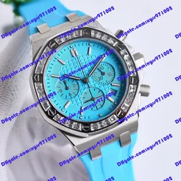 Relógio masculino Movimento eletrônico de quartzo 37mm Blue Dial Ring Diamond Weln's Women Blue Rubber Band Sapphire Glass Watch Timer Função 26231ba.zz.d027ca.01