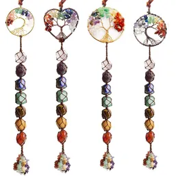 Dekorativa föremål Figurer Sevencolor Chakra Crystal Original Stone Pendant Tree of Life Hanging Yoga Jewelry Pendant With Gemstone Handwoven Pendant 230412