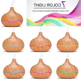 Freeshipping New 550 ml Wood Essential Oil Diffuser Ultrasonic USB Luftfuktare med 7 Color LED -lampor Fjärrkontrollkontor Hem Fensc