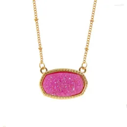 Pendant Necklaces Resin Oval Druzy Necklace 5 Pieces Gold Color Chain Drusy Hexagon Style Luxury Designer Brand Fashion Jewelry For Women