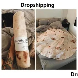Blankets Tortilla Blanket Letter Printing Rug Round Burrito Small Carpet For Office Home Cam Picnic Outdoor Dropship Drop Delivery G Dhqja