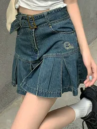 التنانير kalevest y2k summer grunge mini mini mini mini color solid color fashion women cloants kys pleate gyaru denim women skirt clothing 230413