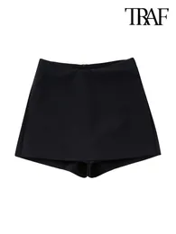 Kvinnors shorts traf kvinnor mode med asymmetriska midjebandshorts kjolar vintage hög midja bakre zipper kvinnlig skort mujer 230413