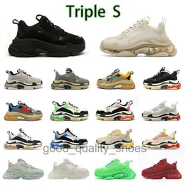 Triple s Casual Shoes Sneakers Clear Sole Platform Large Increasing Black White Red Neon Green Crystal Designers Sports Fashion Men Women Womens Paris 17fw Old Dad