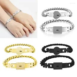 Charm Bracelets 2x Exquisite Lover Heart Lock For Key Bracelet Couple With Bangles Stainless Steel Jewelry Women