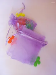 Мешочки для ювелирных изделий 200 шт. 9 12 см Светло-фиолетовый подарочный пакет из органзы Упаковка Сумка на шнурке для браслета/ожерелья Мини-пряжа