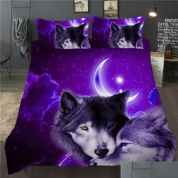 Bettwäsche-Sets 3D Duvet Quilt Er Set Wolf Animal Print Bettwäsche Single Double Twin Fl Queen King Size Bettwäsche für Kinder Kid Adts Dro Dhvcg