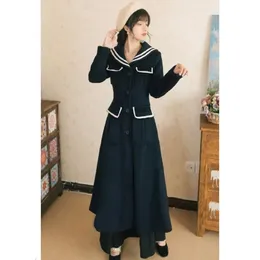 Abiti casual Autunno femminile e inverno French Elegant Dress Navy Collar Sleeve Long Sleeve Vestidos Mujer Invierno lungo abito caldo Spesso 230413