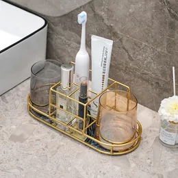 Light luxury bathroom shelving Perforation-free bathroom shelving Toiletries Electric toothbrush storage rack Hanging on the wall 230413