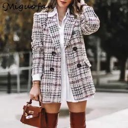 Women's Suits Miguofan Plaid Blazers Women Clothing Woolen Coats Chaqueta Escocesa Mujer Elegant Lady Suit Y2K Outerwear Overcoat Female