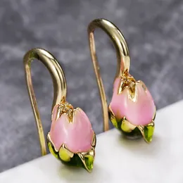 New Fashion Exquisite Gold Plated Lotus Stamen Hook Earring Engagement Dangle Earrings for Women Romantic Flower Jewelry Gift