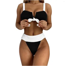 Mulheres Swimwear Fashionista Lady Sexy Contendo Peito Pad Sólida Bikini Set Two Piece Swimsuit Tankini Mulheres 2023 Ternos de banho