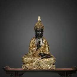 Decorative Objects Figurines Buddhist Home Decoration Intricate Resin Figurine featuring Golden Buddha 231113