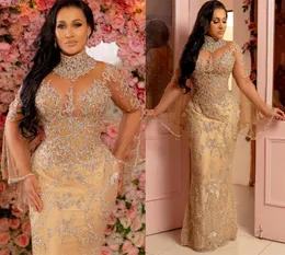 Gold Arabic Aso Ebi Luxurious Mermaid Prom Dresses LongeeLeses Evening Formal Party Second Reception Glänningar plus storlek