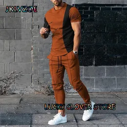 Erkeklerin izleri yaz retro takım elbise baskı erkekler yuvarlak boyunlu pantolonlar 2 adet Setler Trailsuit Tshirts Uzun Pantolonlar Trend Jogging Sportwear Giyim 230413