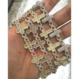 Biżuteria Lifeng lodowa hip -hop infinity Cuban Link łańcuch 925 Srebrny VVS Moissanite Cross Cuban Bransoletę Baguette Cross Cross