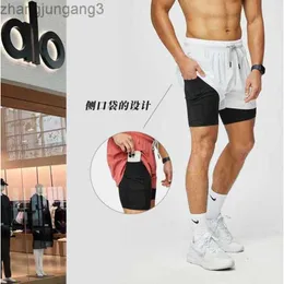 Desginer Aloo Yoga-Shorts für Herren, Fitness-Trainingshose, American Basketball, Sport-Shorts, Laufen, lässig, schnell trocknend, doppellagige Radhose