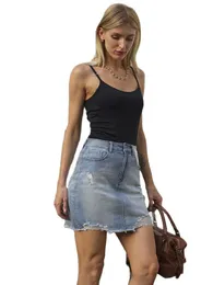 Skirts Blue/White Women Summer Ripped Denim Short Skirt Fashion Sexy High Elastic Mini Jeans Street Casual ClothingSkirts