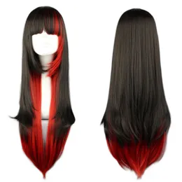 Cosplay perukları qqxcaiw uzun düz cosplay peruk kadın kostüm partisi siyah kırmızı ombre ısıya dayanıklı sentetik saç perukları 230413
