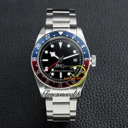 AMF 41 мм GMT M79830RB-0001 79830 MENS WATES ASIAN 2813 Автоматические мужские часы Black Dial Red/Blue Bezel Braclet Watch Twtd TimezoneWatch