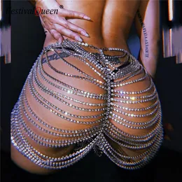 Röcke Shiny Crystal Body Chain Paket Hüftrock Frauen Sommer Handmade s Sexy Party Nachtclub Shorts Outfit 230413