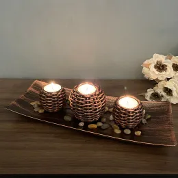 Portacandele tutto-fiammifero Nuovo set di candelieri antichi per tessitura di viti Artigianato in resina di legno Casa tranquilla Decorazione Zen Candela per aromaterapia