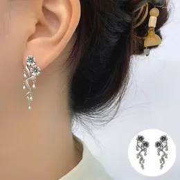 Dangle Earrings 925 Sterling Silver Flower Earring For Women Girl Fashion Vintage Frosted Water Drop Design Jewelry Party Gift