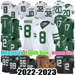 Zach Wilson Fußballtrikot Aaron Rodgers Ahmad Sauce Gardner New Yorks Garrett Wilson Jetes Quinnen Williams Allen Lazard Dalvin Cook Mark Gastineau A01