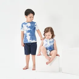 Tshirts子供ボーイガールズファッションネクタイサマーコットンカジュアルティーキッズベイビー幼児ロンパー衣類230412