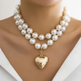 Choker Diezi Multilayer White Pearl Beads Necklace Women Wedding Party Luxury CCB Gold Heart Pendant Jewelry