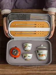 Teaware sätter kinesiska Ru Kiln Fast Cup Ceramic Teapot och ställer japansk uteserverbar reseföreläggningsverktyg CN (Origin)