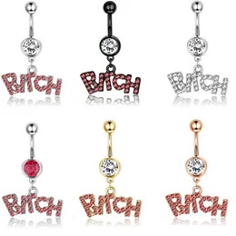 Silver/Pink Sexy Crystal Body Navel Piercing Surgical Button letter Belly Ring Jewelry Bar 9 styles