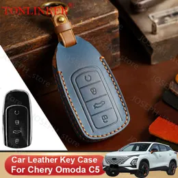 Key Rings TONLINKER Car Dedicated Leather Key Case For Chery Omoda C5 2022-Present Holder Shell Remote Keychain Accessories J230413