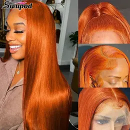 Synthetic Wigs Swupod 13x4 13x6 200 Density Transparent HD Lace Front Wig for Women Straight Remy Human Hair Ginger Orange Color Glueless 231113