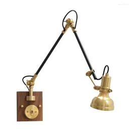 Wall Lamps Nordic Retro Copper Light Adjustable Long Swing Arm With Plug Switch Bedroom Bedside Lamp Home Decor Sconce Lights