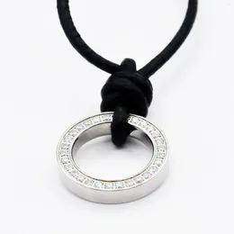 Charms High Quality Zircon Fashion Sweater Stainless Steel Necklace Pendant With Black Leather Chain In Unique Design