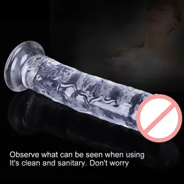 Large size dildo transparent jelly crystal simulation without testicles small size wearing adult female masturbation stick fake penis high quality soft silica gel