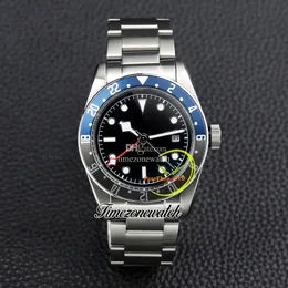 AMF 41 mm GMT M79830RB -0001 79830 Męskie zegarki azjatyckie 2813 Automatyczne męskie obserwuj czarne wybieranie czarnej/niebieskiej ramki stali nierdzewnej Bransoletka TWTD TimeZoneWatch ATD002
