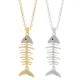 Pendant Necklaces Arrival Fish Bone Necklace Rhinestone Paved Gold Silver Color Chain Choker Jewelry Gifts For Women