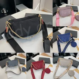 Multi Pochette Accessoires Bag Designer Kvinnor Män Crossbody Leather Chain Clutch Classic Flower Grid Black Pink Beige Purse Shoulder Bags