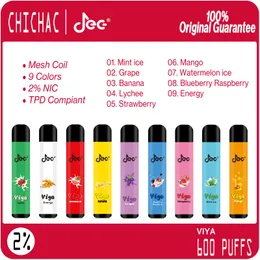 JEC Viya Puff 600 Wegwerp Vape Pen TPD Compiant 9 Smaken 2% E Sigaretten 2 ml Vaporizers