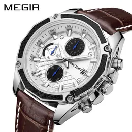 2023 MEGIR официальные кварцевые мужские часы модные часы с хронографом из натуральной кожи для нежных мужчин студентов Reloj Hombre