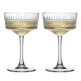 Tumblers 2 PCS elysia şampanya darbeleri retro oyma goblet bar partisi kokteyl gözlükleri martini cam dondurma tatlı fincanları 230413