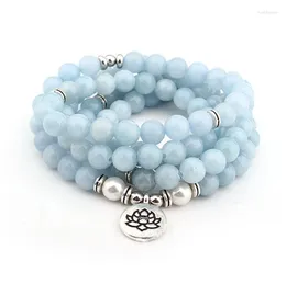 Strand ESSDCW Wholesale High Quality 8mm Natural Blue Stone 108 Beads Mala Women Wrist Bracelet Yoga Necklace With Lotus Pendant